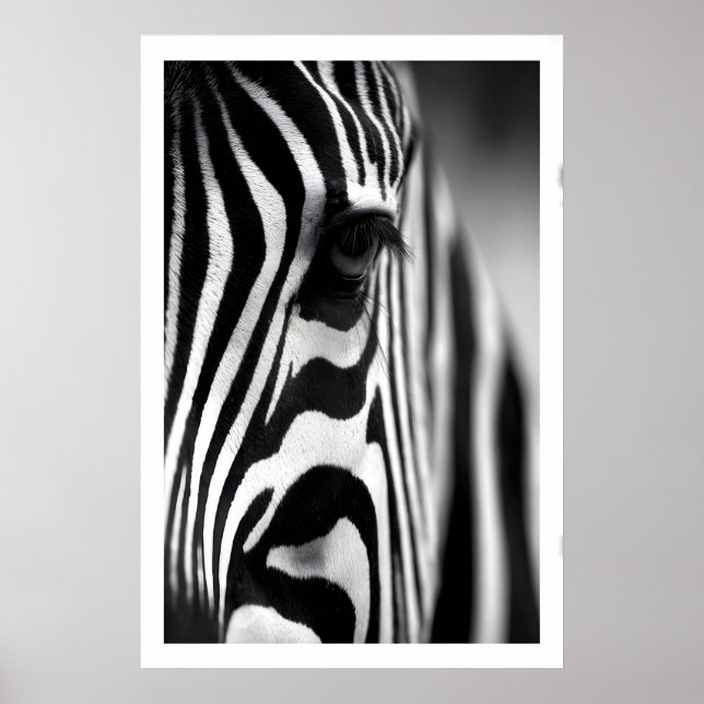 Póster de cebra de vida silvestre, rayas monocroma (Frente)