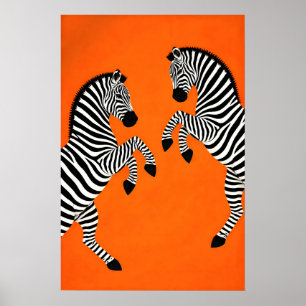 Póster de cebra, fondo naranja, animal moderno