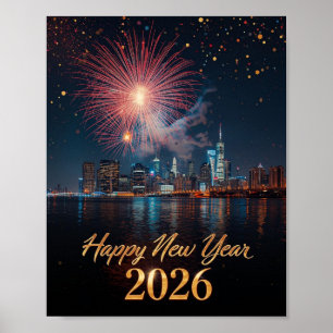Póster de celebración de fuegos artificiales de la
