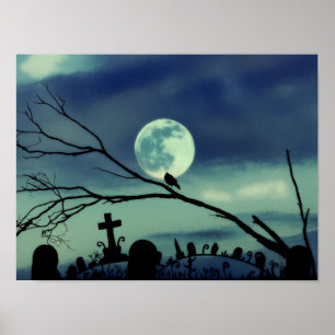 Póster de Cementerio Luna Llena Oscuridad Dulce