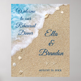 Póster de cena de ensayo de olas de playa azul