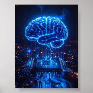 Póster de cerebro digital brillante - Decoración d