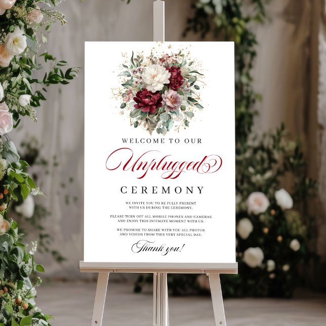 Póster de Ceremonia Desconectada Burgundy Blush co (Stylish Blush Burgundy Unplugged Ceremony Poster)