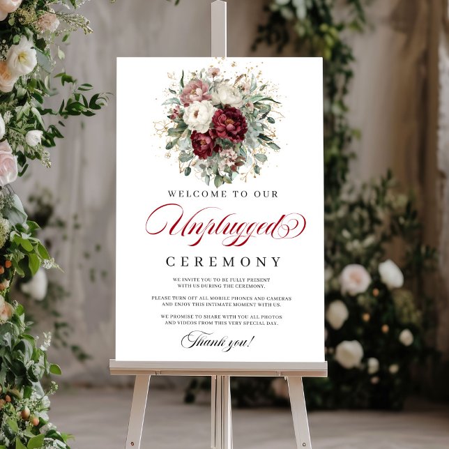 Póster de Ceremonia Desconectada Clásico Rosa Burd (Classic Blush Burgundy Unplugged Ceremony Poster)