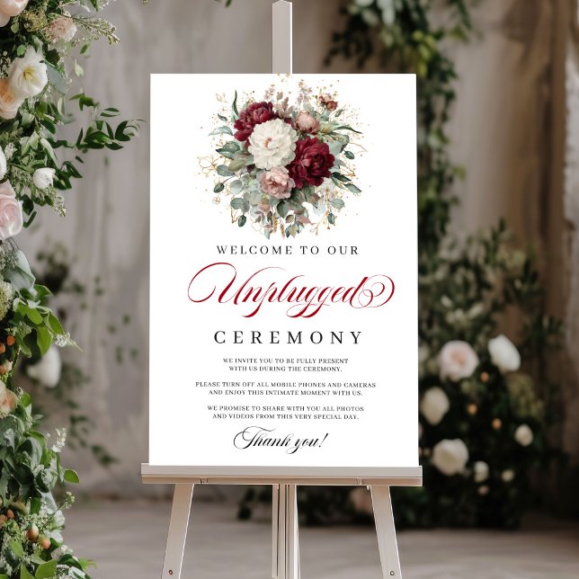 Póster de Ceremonia Desconectada Lujo Rosado Borgo (Luxe Blush Burgundy Unplugged Ceremony Poster)