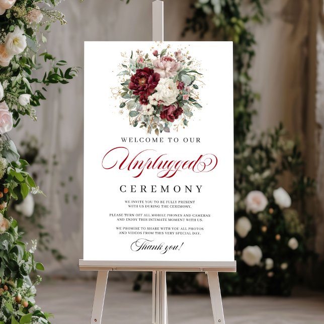 Póster de ceremonia sin dispositivos Chic Blush Bu (Chic Blush Burgundy Unplugged Ceremony Poster)