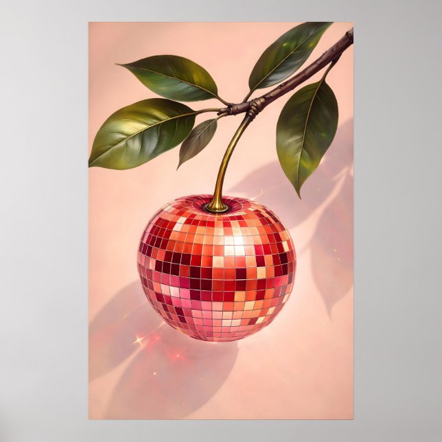 Póster de Cereza Disco, Arte de Frutas con Bola de (Frente)