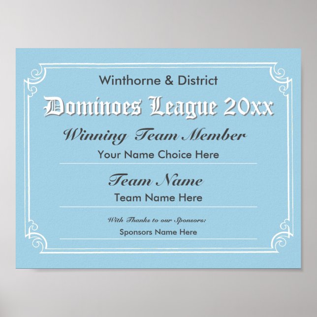 Póster de Certificado de Competencia de Dominó (Frente)