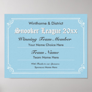 Póster de Certificado de Competición de Snooker