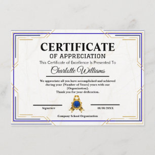 Póster de Certificado de Oro de Agradecimiento por