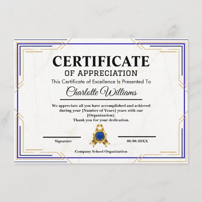 Póster de Certificado de Oro de Agradecimiento por (Anverso)