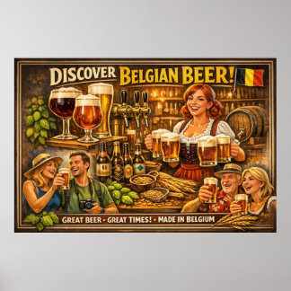 Póster de Cerveza Dorada y Alegría de Taberna Belg