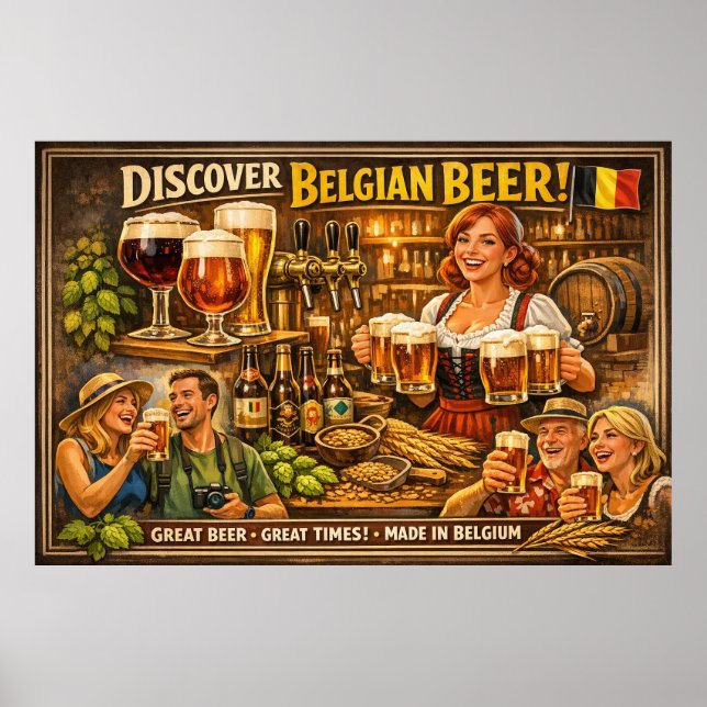 Póster de Cerveza Dorada y Alegría de Taberna Belg (Frente)