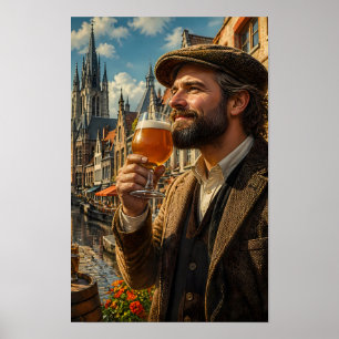 Póster de Cerveza Rubia en una Ciudad Canal en Ens