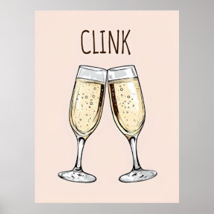 Póster de Champán Clink – Arte Minimalista para Fi