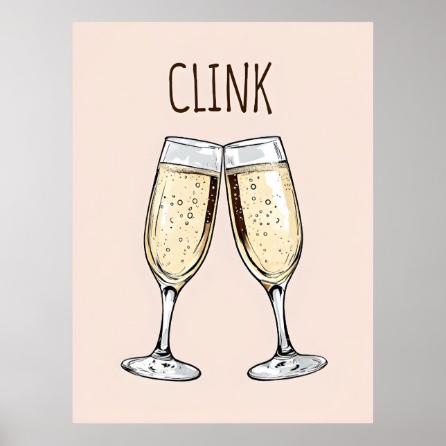 Póster de champán Clink - Arte minimalista para fi (Frente)