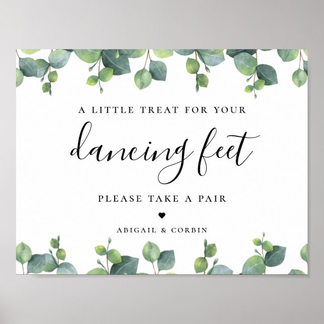 Póster de chanclas de boda con hojas de eucalipto (Frente)