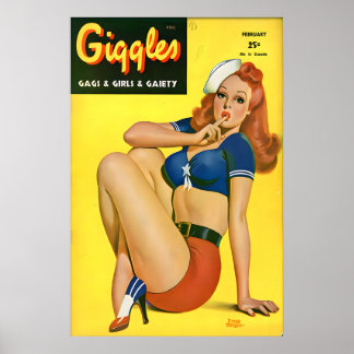 Póster de chica pin up de los años 40 y risas en l