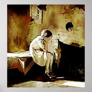 Póster de chica vintage junto a la chimenea