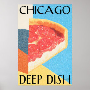 Póster de Chicago Deep Dish Retro Pizza Arte Impre