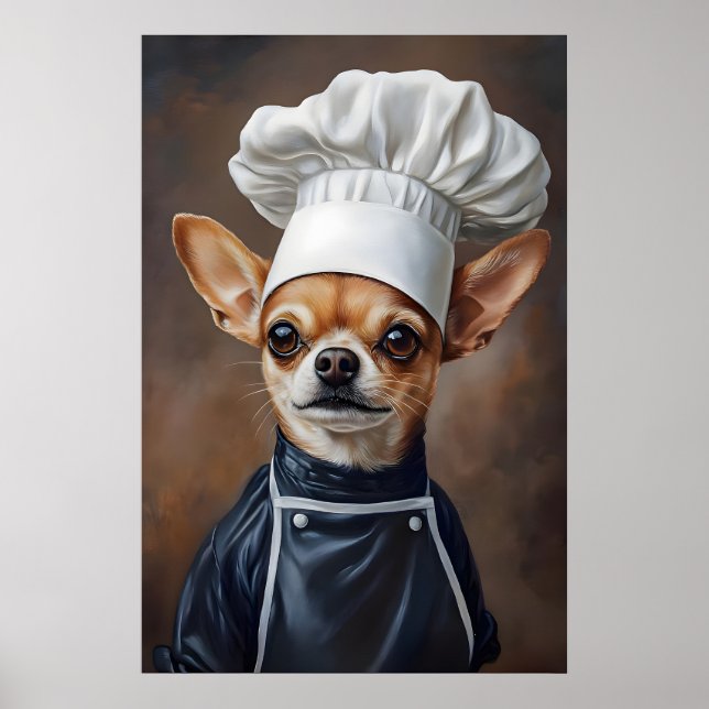 Póster de Chihuahua con gorro de chef, Póster de m (Frente)