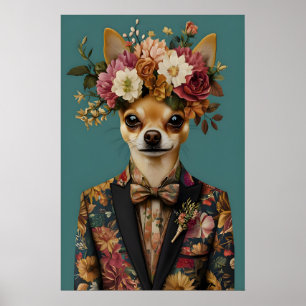 Póster de Chihuahua con traje, retrato de Chihuahu