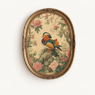 Póster de Chinoiserie de Peonía Pato Mandarín