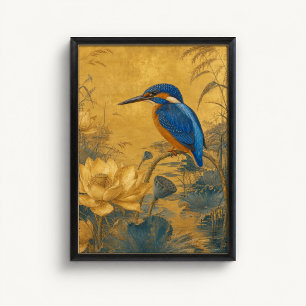 Póster de Chinoiserie del Martín Pescador Lotus