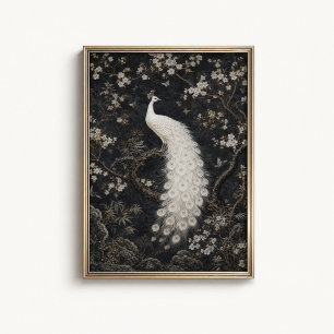 Póster de Chinoiserie Flor de Pavo Real Blanco