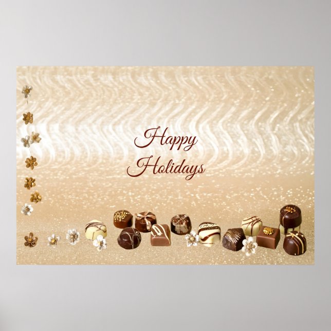 Póster de chocolates surtidos con flores decorativ (Frente)
