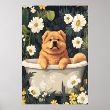Póster de Chow Chow en bañera, Póster divertido de