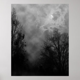 Póster de cielo de Halloween con cuervos