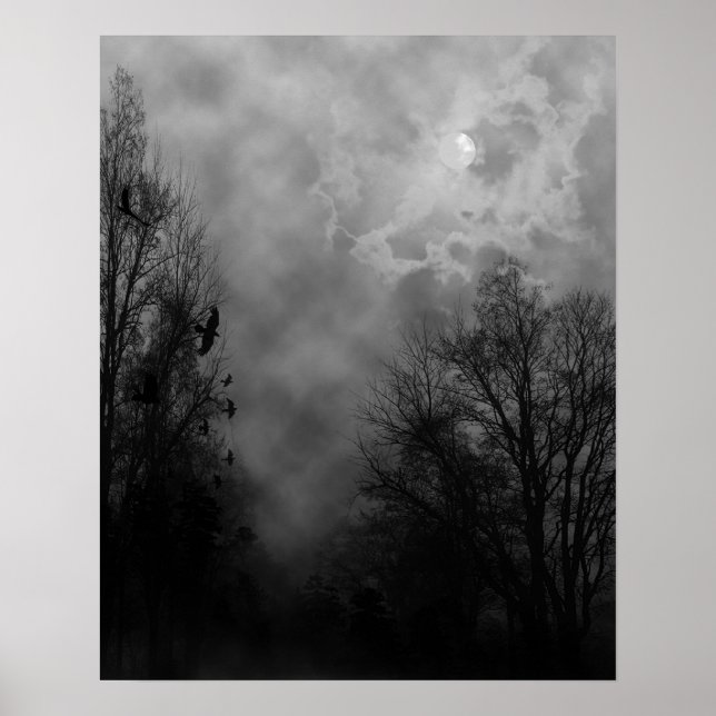 Póster de cielo de Halloween con cuervos (Frente)