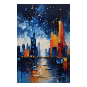 Póster de cielo nocturno abstracto con impasto