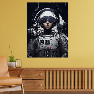 Póster de ciencia ficción de astronauta ciberpunk