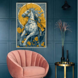 Póster de circo Art Nouveau en azul y amarillo