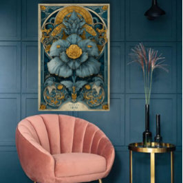 Póster de circo Art Nouveau en azul y amarillo