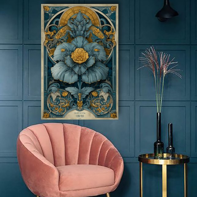 Póster de circo Art Nouveau en azul y amarillo (Subido por el creador)