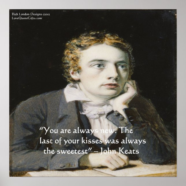 Póster de cita de amor de John Keats "Besos fresco (Frente)