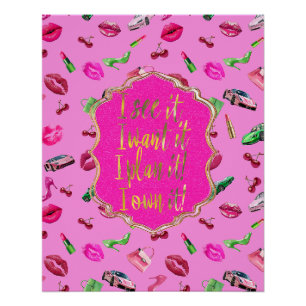 Póster de cita Glam Motif rosa y verde