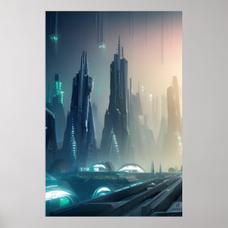 Poster de ciudad futurista con arte digital #010