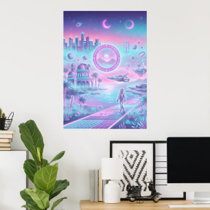 Póster de ciudad futurista Synthwave Pared de ne
