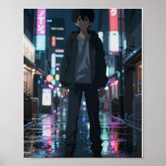 Póster de Ciudad Neon de Anime Cinematográfico 