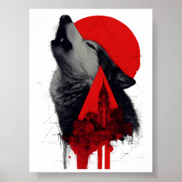 Póster de Ciudad Paisaje de Lobo Aullando Trash Po