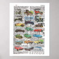 Póster de coche antiguo vintage