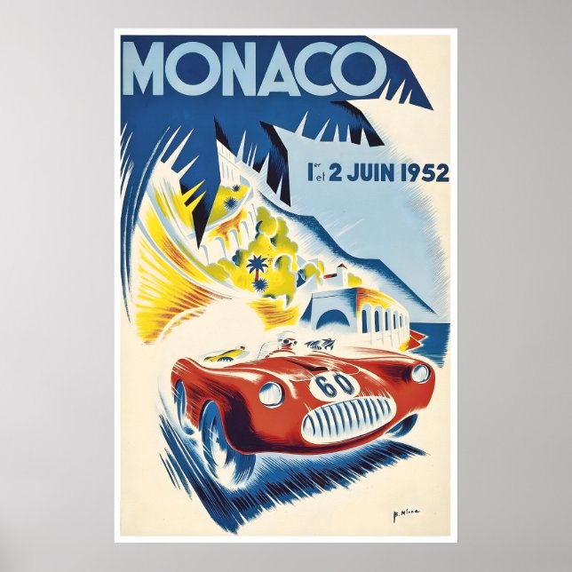 Póster de Coche de Carreras de Mónaco 1952 Impresi (Frente)