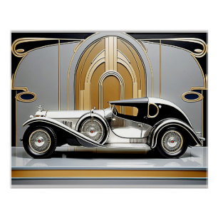 Póster de coche estilo Art Deco de los años 20.