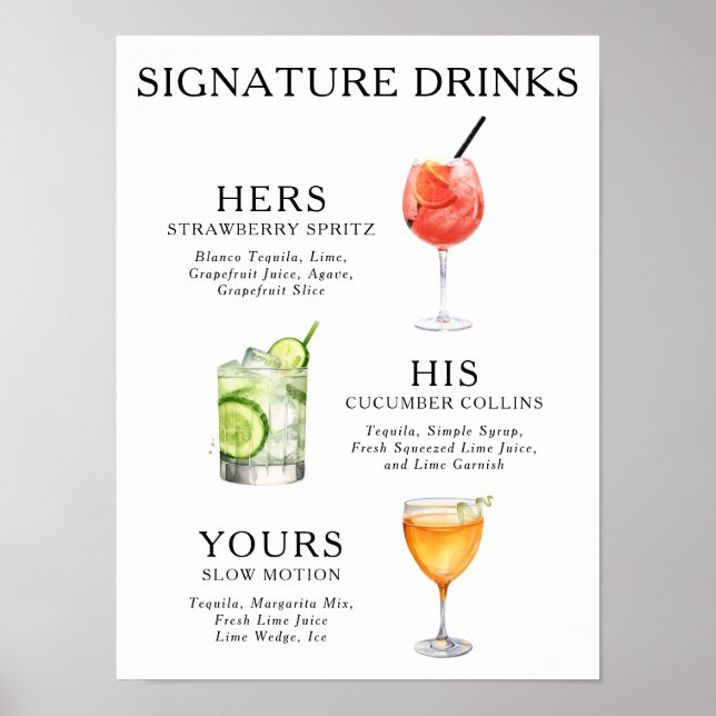 Póster de cóctel de boda de bebidas emblemáticas (Frente)