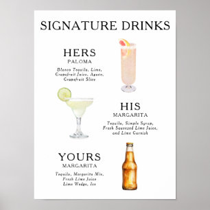 Póster de cóctel de boda de bebidas emblemáticas