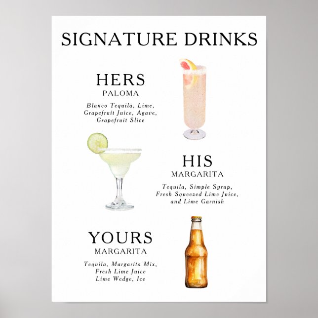 Póster de cóctel de boda de bebidas emblemáticas (Frente)